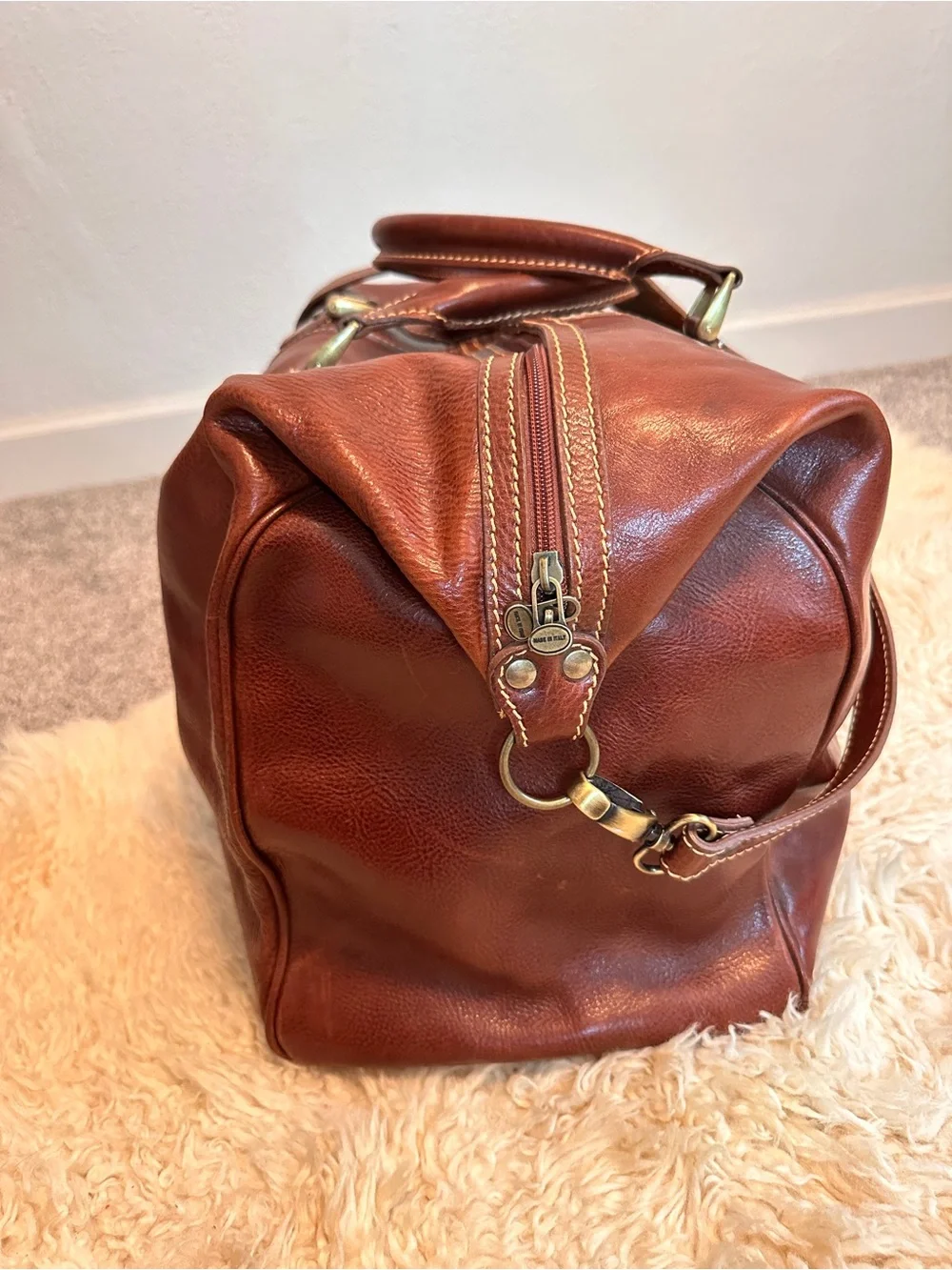 Hand-Made in Italy Dark Brown Genuine Leather Weekender Duffel Bag Large